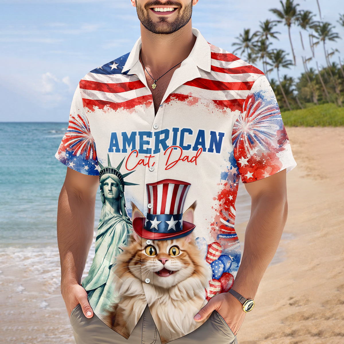 Personalized America Cat Dad, Dog Dad Hawaii Shirt LM32 899115