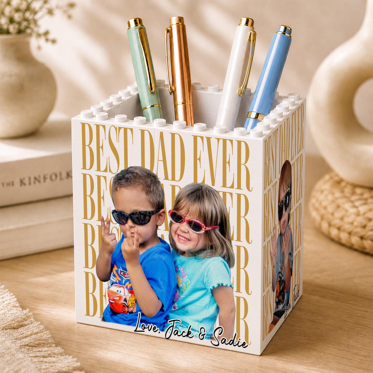 Custom Photo Best Dad Mom Ever Dad Brick Pencil Pot Fathers Day Gift CH07 911754