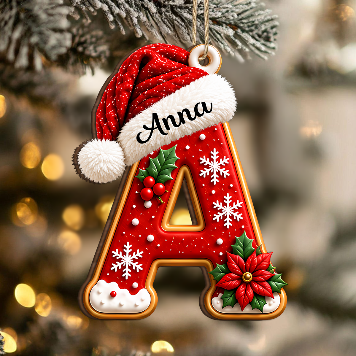 Custom Initial Name Santa Hat Wooden Ornament Christmas Tree Decoration, Holiday Gift LM32 670093