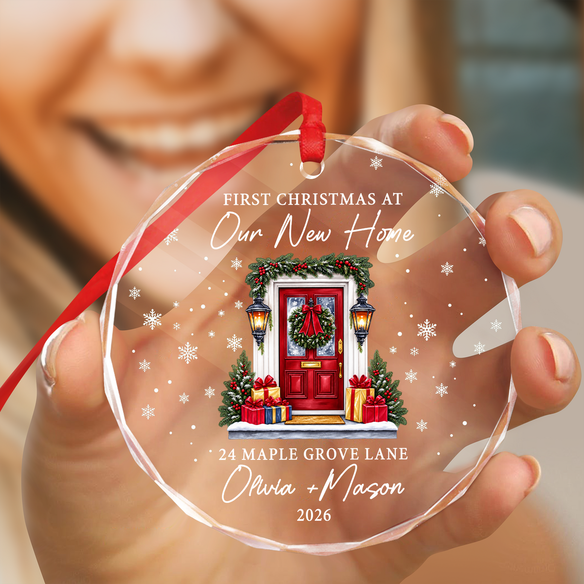 Personalized First Christmas In Our New Home Glass Ornament, New Homeowner Christmas Decoration HO82 903604