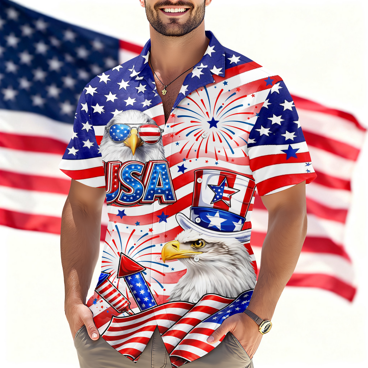America Flag Eagle Patriotic Hawaii Shirt HA75 921004