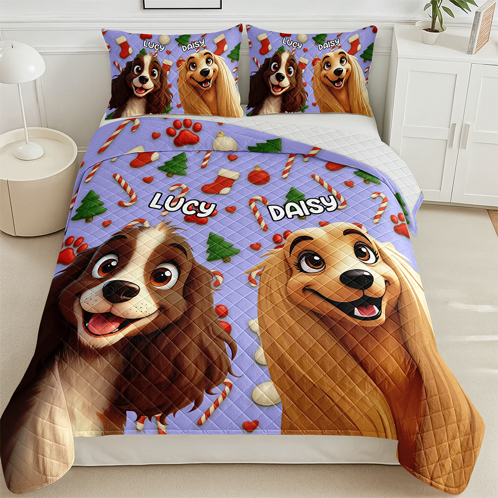 Custom Dog Cartoon Ver 2 - Personalized Quilt Bedding Set For Dog Lover LM32 897153