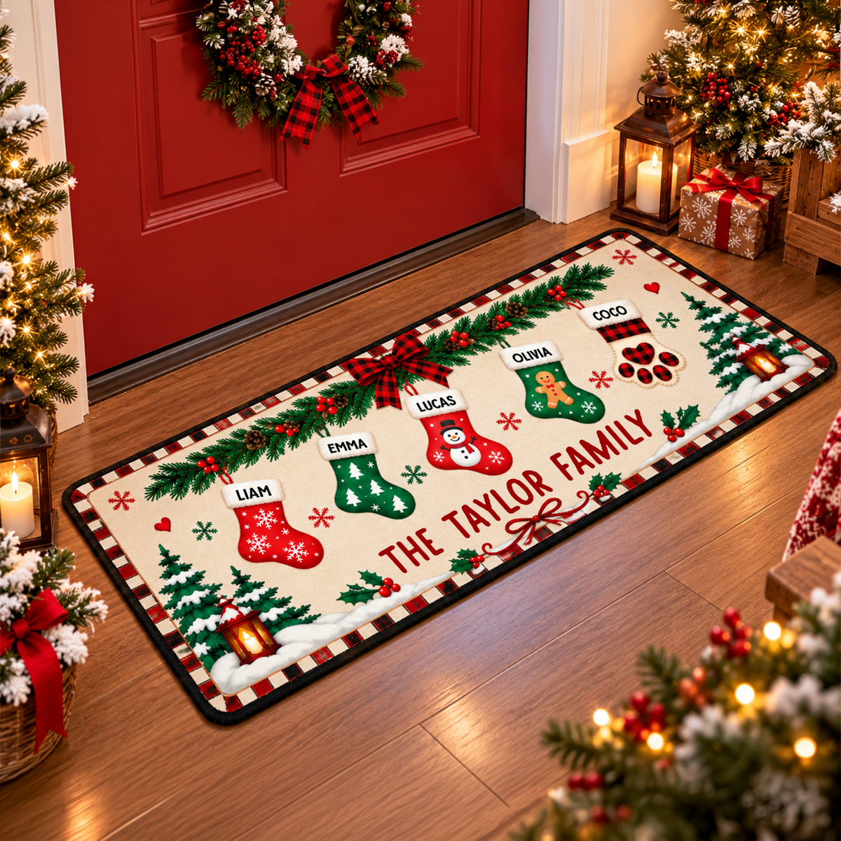 Personalized Custom Family Name Stocking Christmas Runner Rug TH10 171095