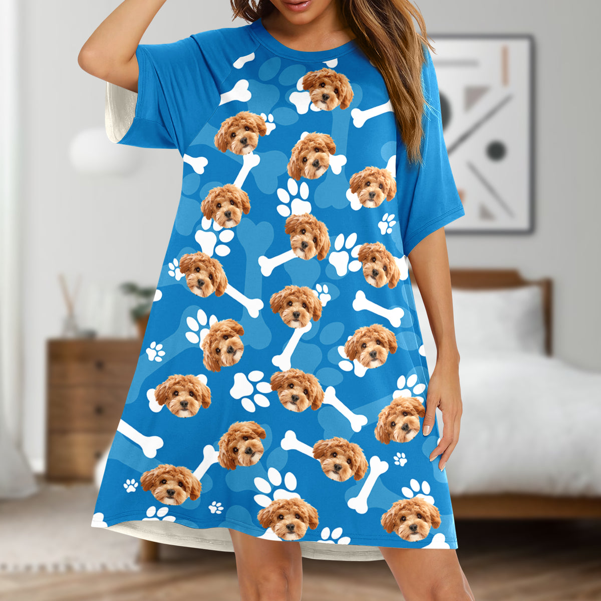 Custom Dog Cat Photo With Bone Raglan Nightgown Gift For Mom TH10 169511