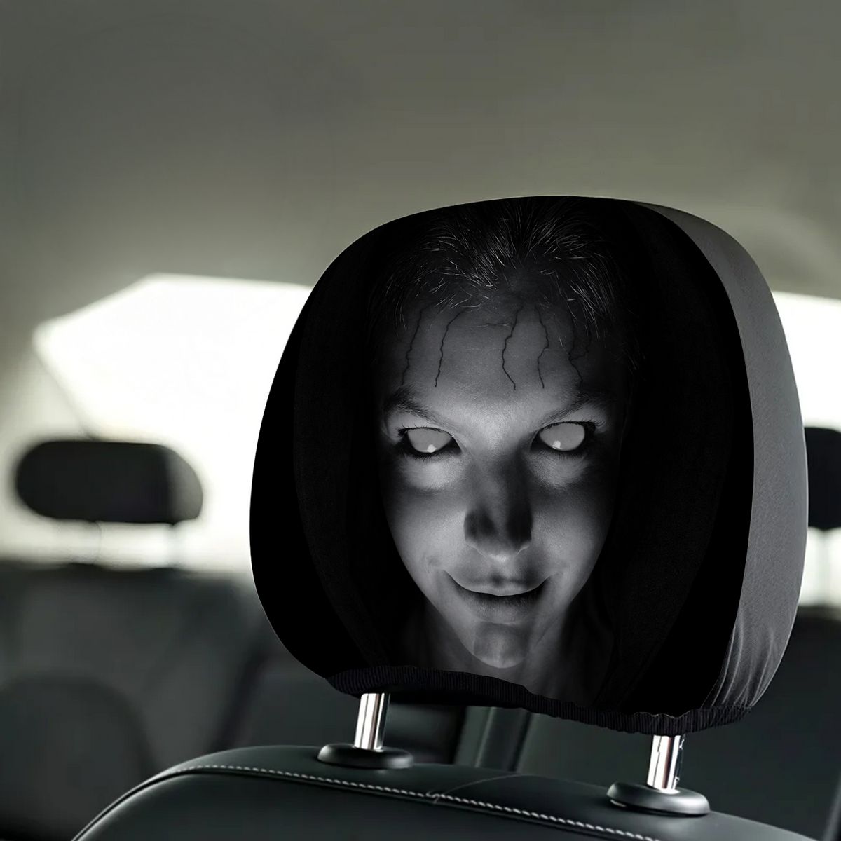 Ghost Face Car Headrest Covers, Scary Face Printing Auto Seat Universal Elastic HO82 903192