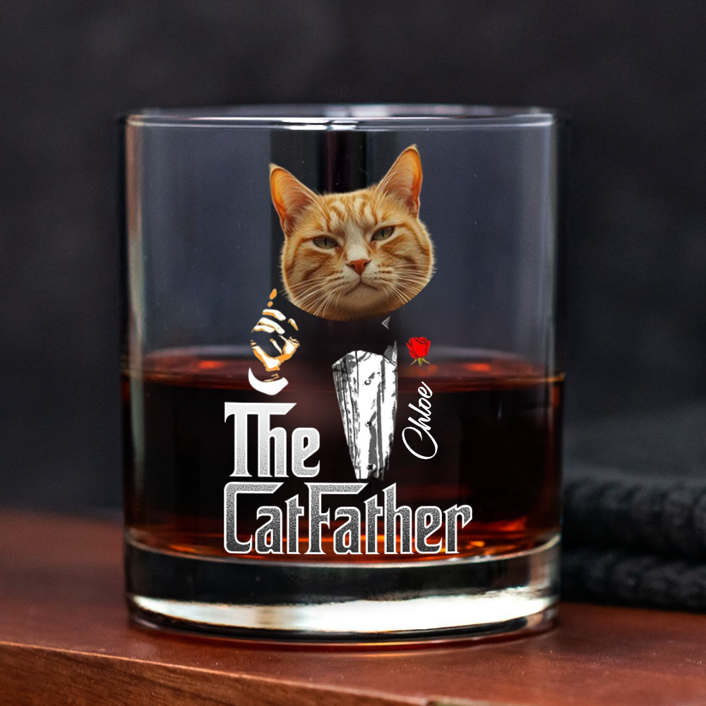 Custom Photo The Catfather Gentlemen Cat Whiskey Glass Personalized Gift For Dad HO82 893854