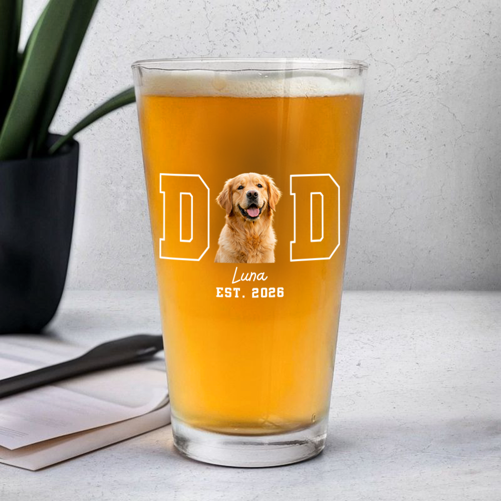 Custom Dog Cat Photo Dad Est Beer Glass- Personalized Dog Lover Gift CH07 911476