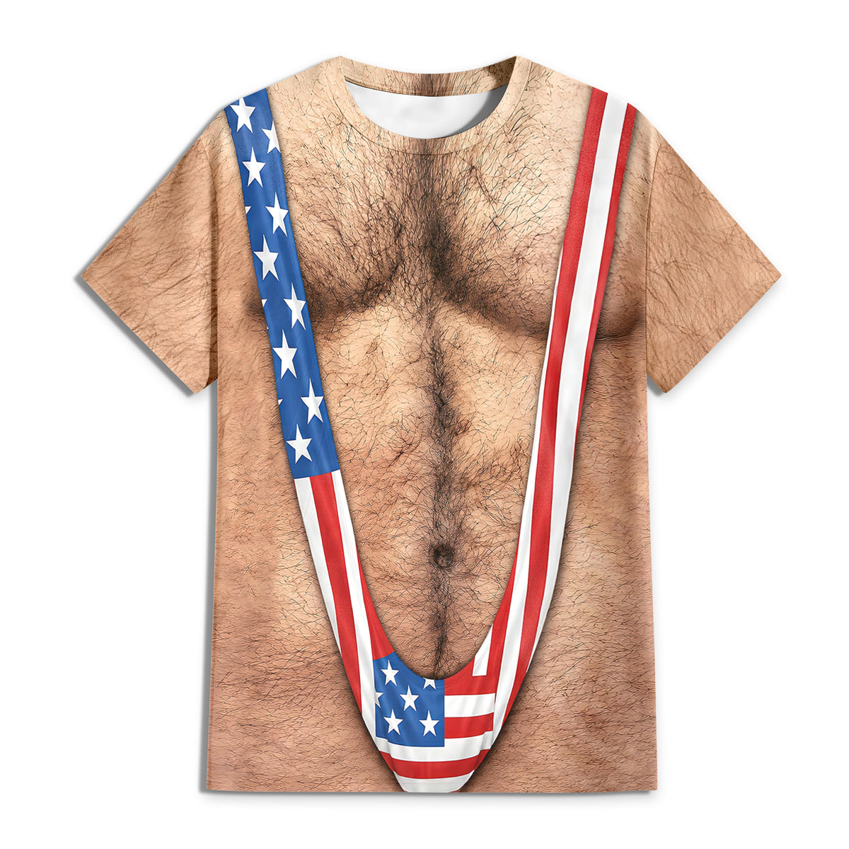Hairy Body USA Flag Swimsuit 3D Shirt for Men, Funny Patriotic Mankini Tee HA75 921786