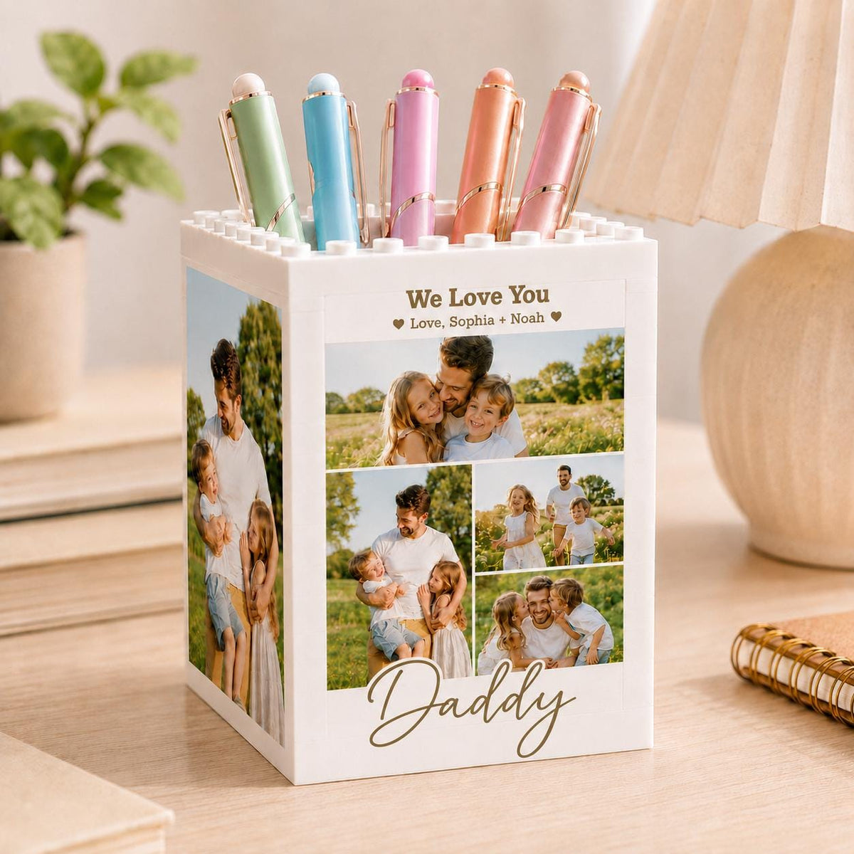 Custom Photo Collage Building Brick Block Daddy & Me Pencil Holder Keepsake Gift LM32 669091
