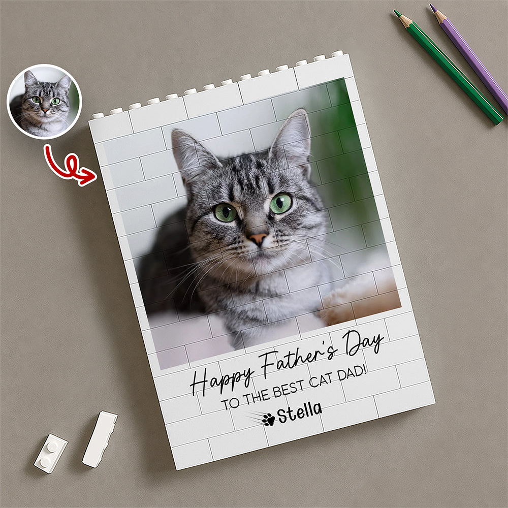 Custom Photo Happy Father's Day To the Best Cat Dad Building Brick Blocks TH10 169995
