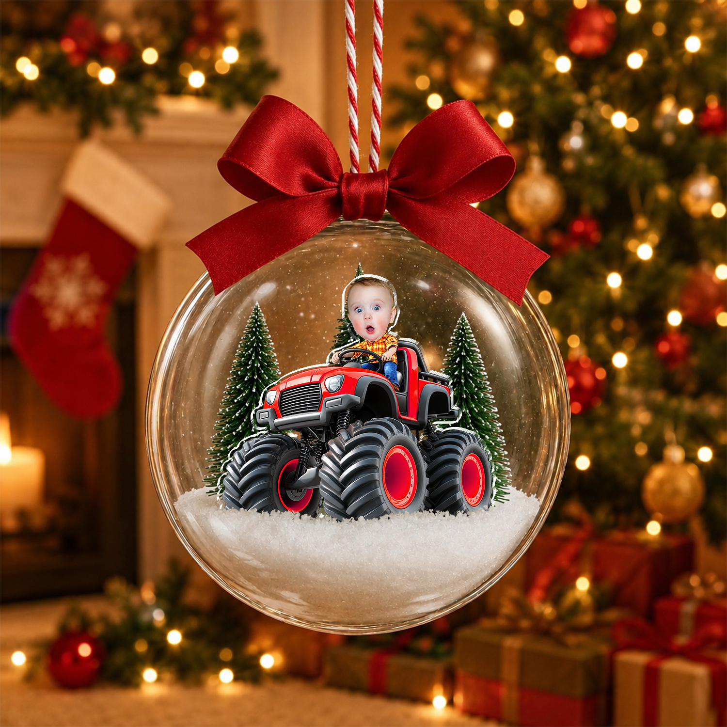 Custom Face Kid Riding Monster Truck 3D Acrylic Ball Ornament, Special Christmas Keepsake for Kids HO82 903912