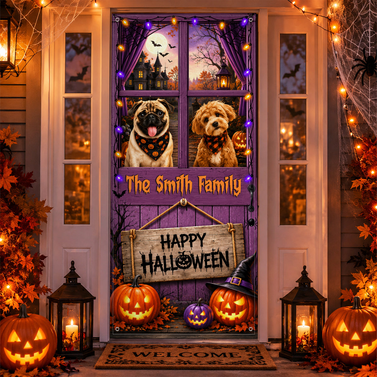 Custom Photo Halloween Dog Cat Door Cover, Pumpkin Porch Decor HO82 903148