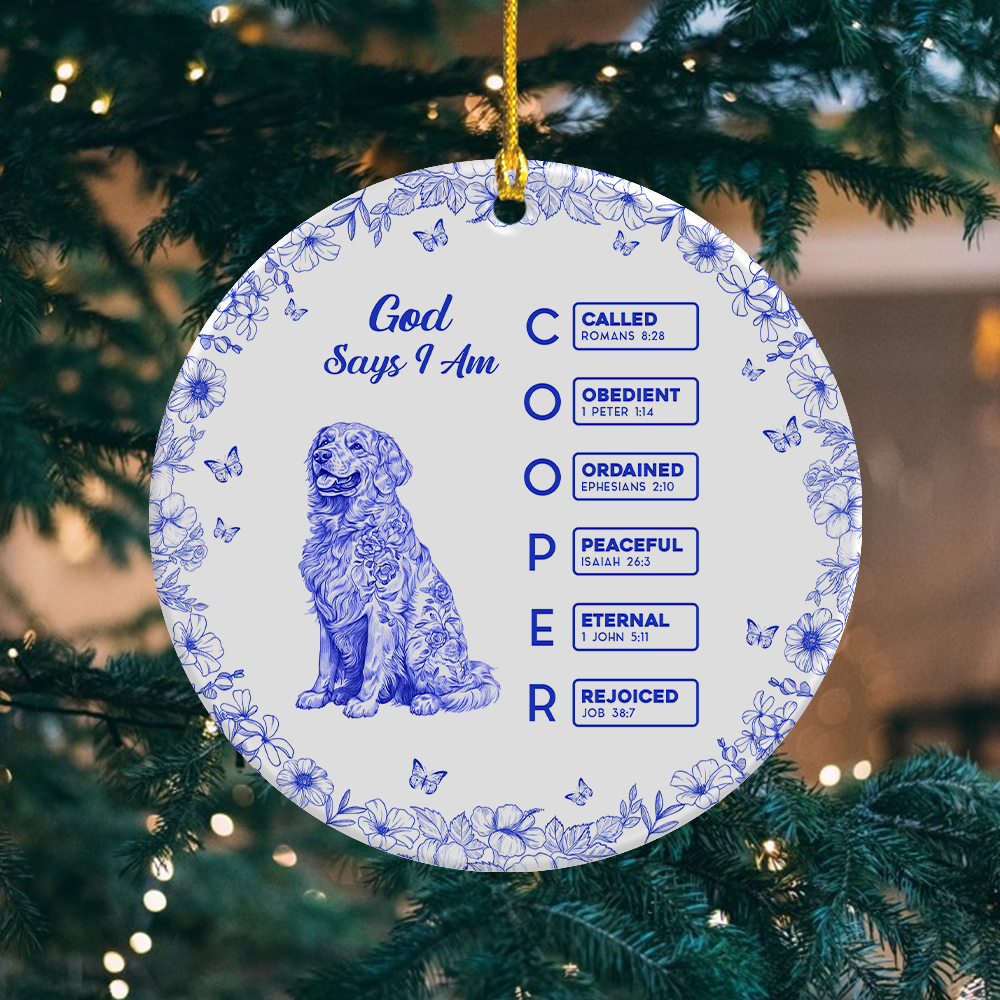 God says I Am Personalized Dog Breeds Chinoiserie Toile De Jouy Style Ceramic Ornament CH07 899242