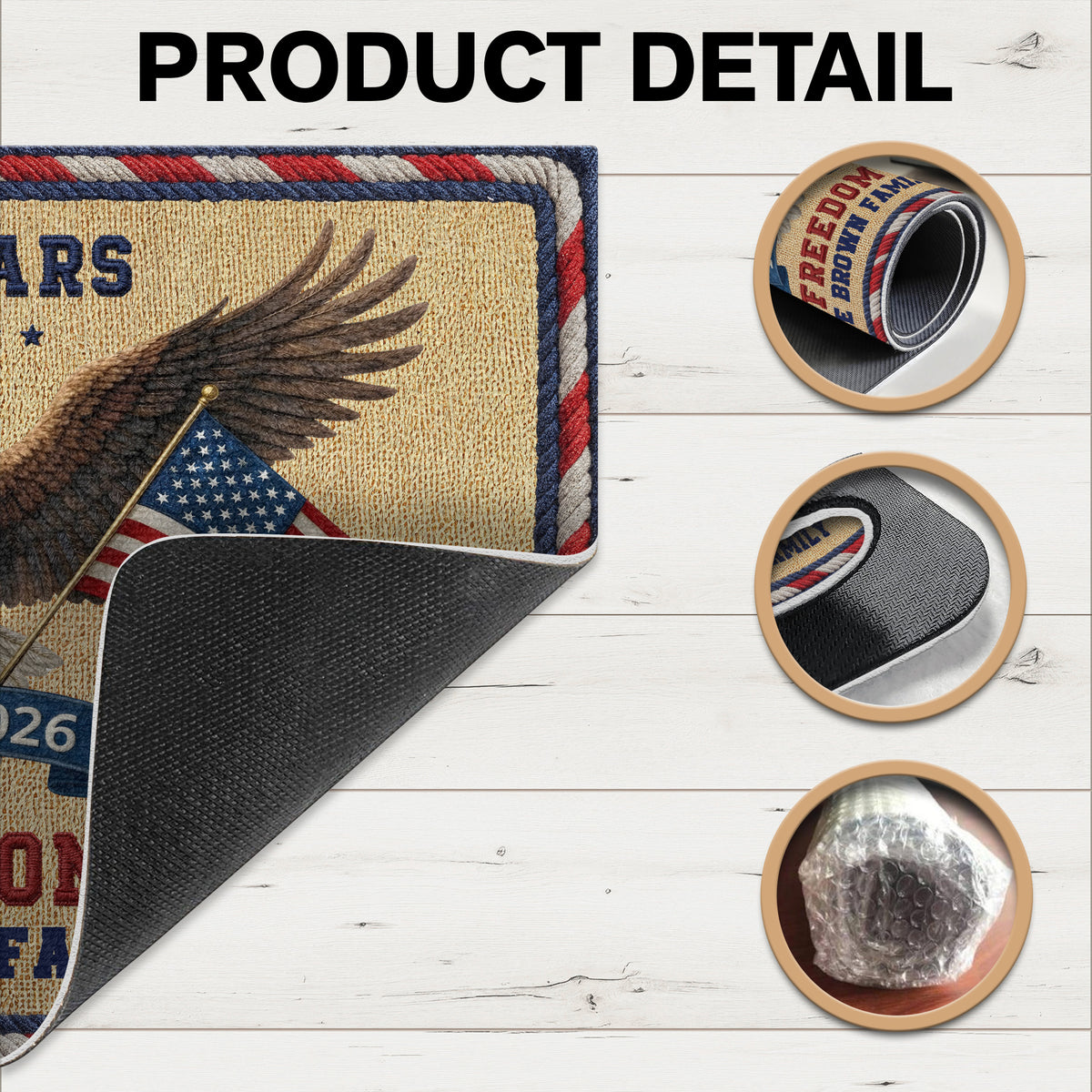 Personalized Family Name 250 Years Of Freedom USA Patriotic Faux Pattern Doormat - 2D Printed Not Embroidered Patriotic America Decor HO82 901580