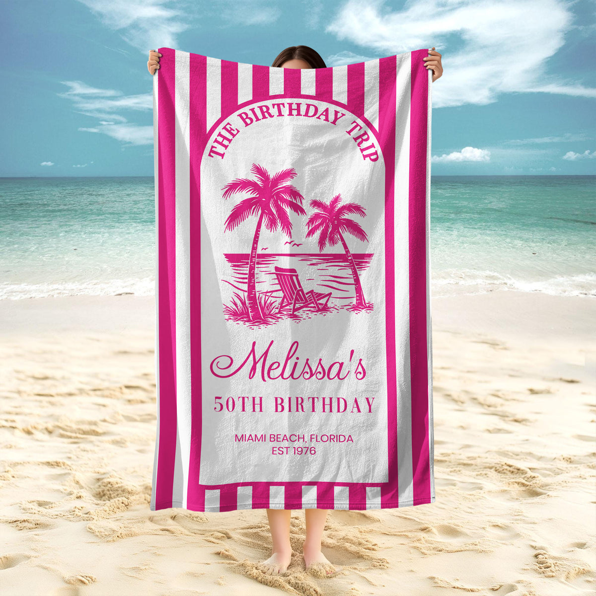Custom Birthday Trip Beach Towel – Personalized Coastal Vacation Towel, Birthday Gift for Mom LM32 899667