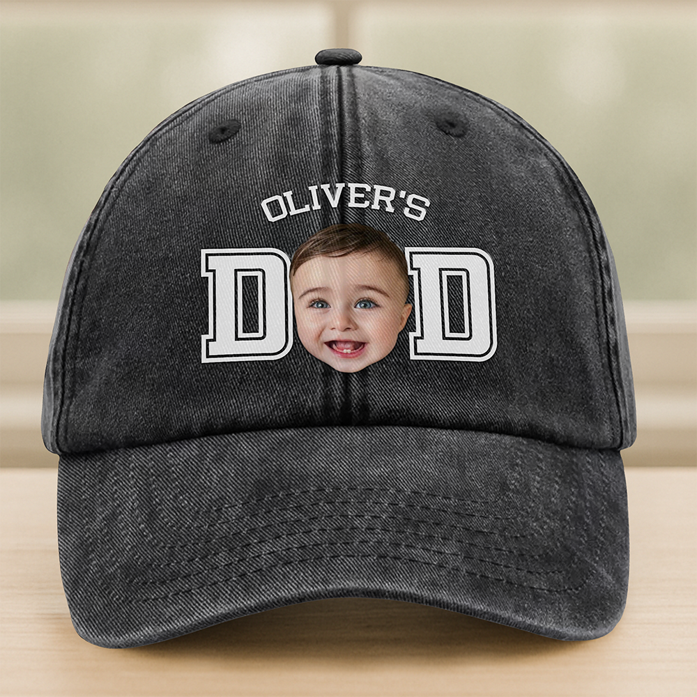 Custom Photo Kid Dad Washed Denim Baseball Cap HA75 892504