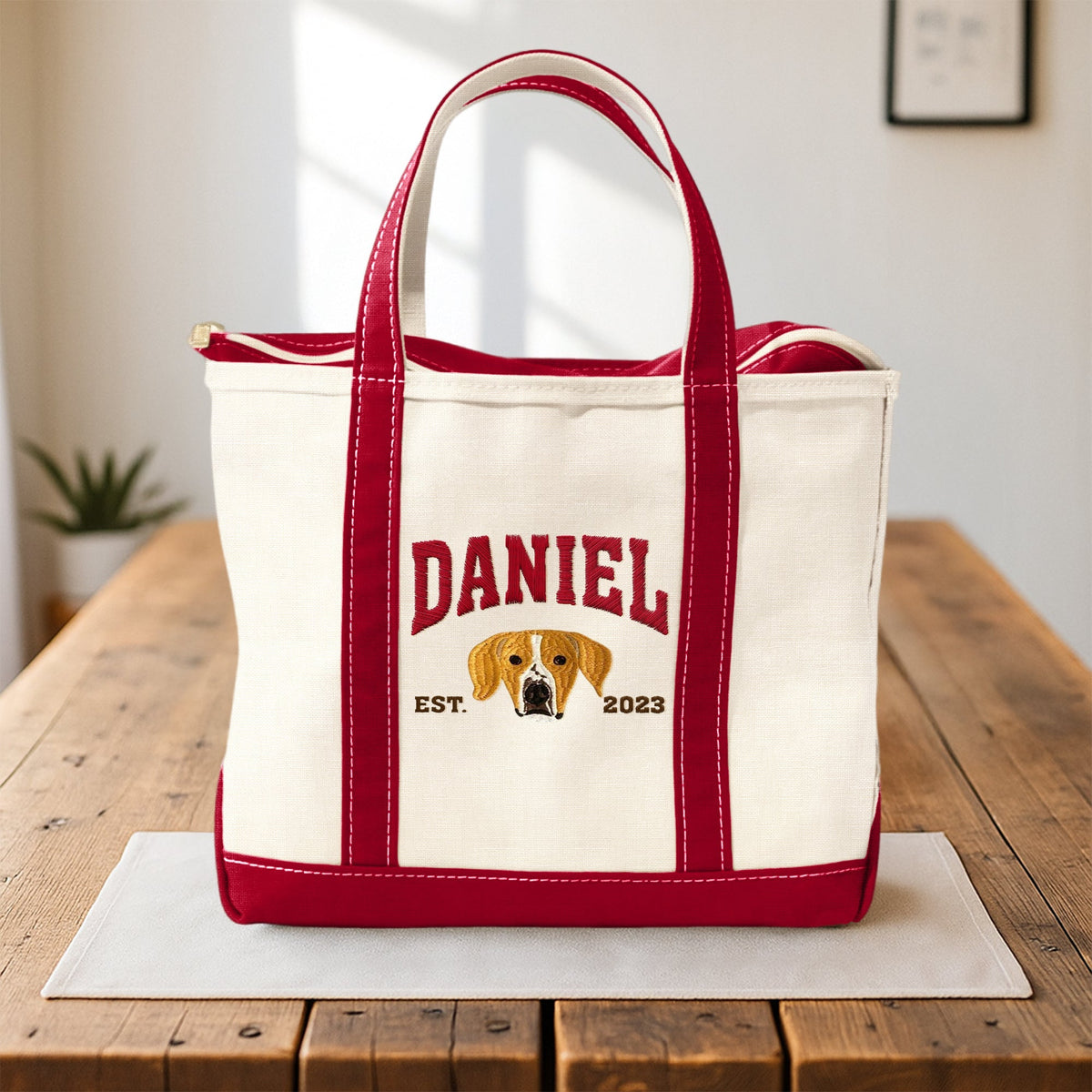 Custom Pet Face and Pet Name Embroidered Monogram Beach Bag HO82 894242