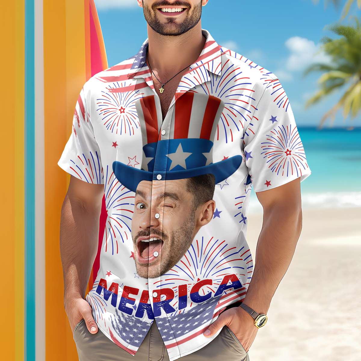 Custom Face Photo Independence Day American Hawaii Shirt TH10 892755