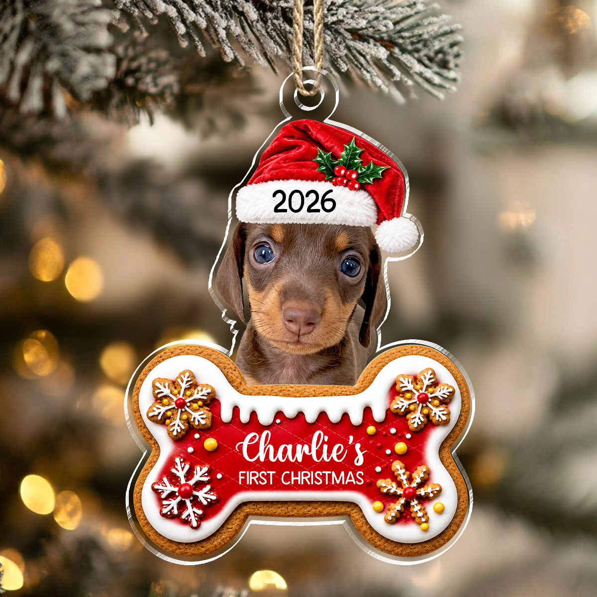 Personalized Dog's First Christmas Photo Acrylic Ornament For Dog Dad Dog Mom CH07 180742
