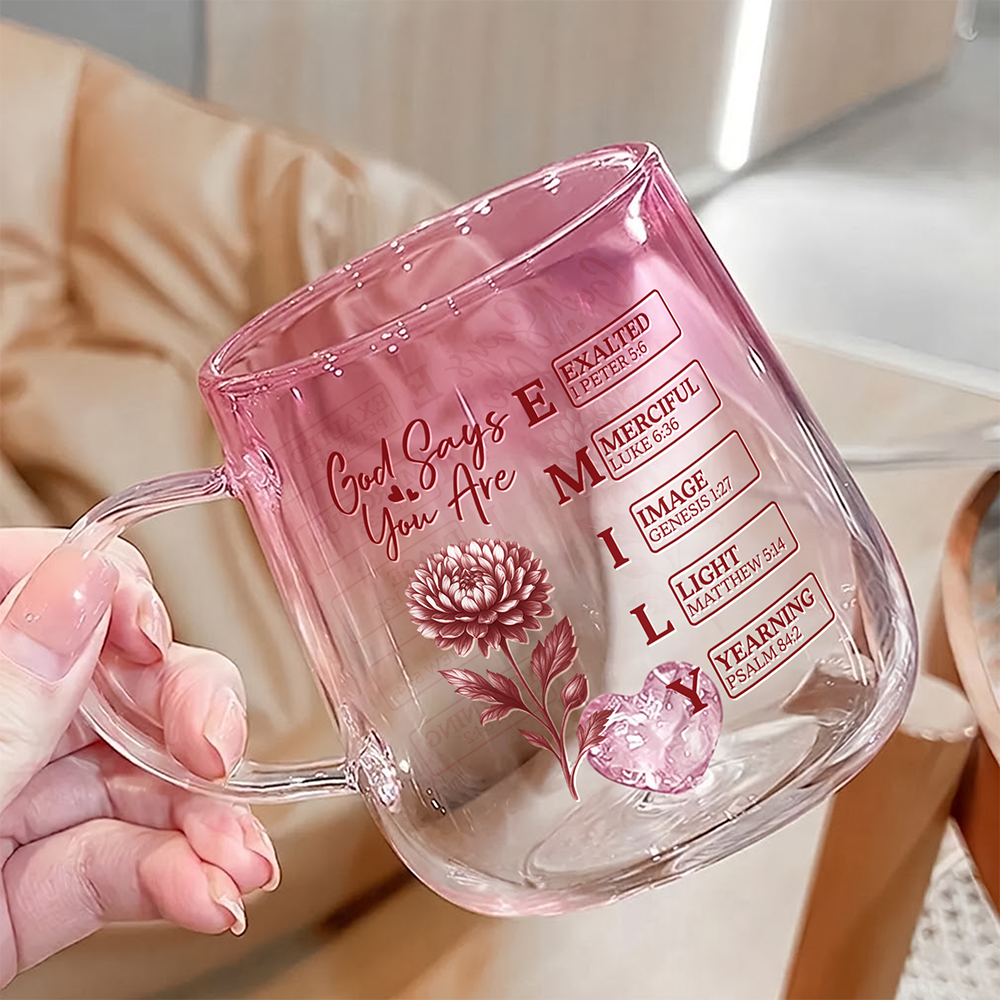 Personalized Name With Birth Flower Pink Gradient Glass Mug - Gift For Mom, Sister, Grandma, Mother's Day HO82 901792