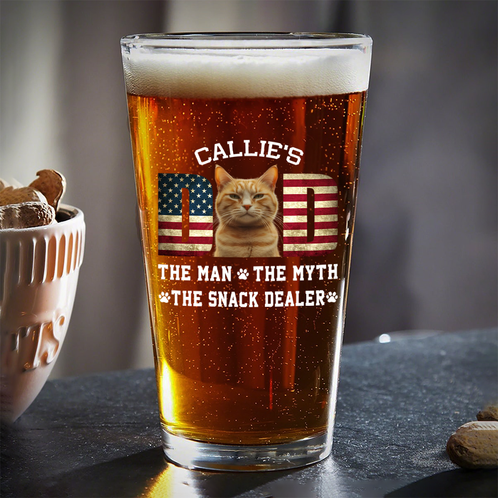 Custom Photo Cat Dad The Man The Myth American Flag Dad Beer Glass HA75 892404