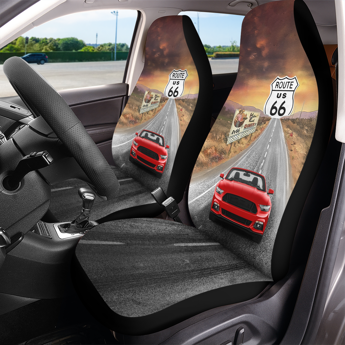 Custom Car Photo Road Route 66 Car Seat Cover - Personalized Gift for Car Lovers HO82 902090