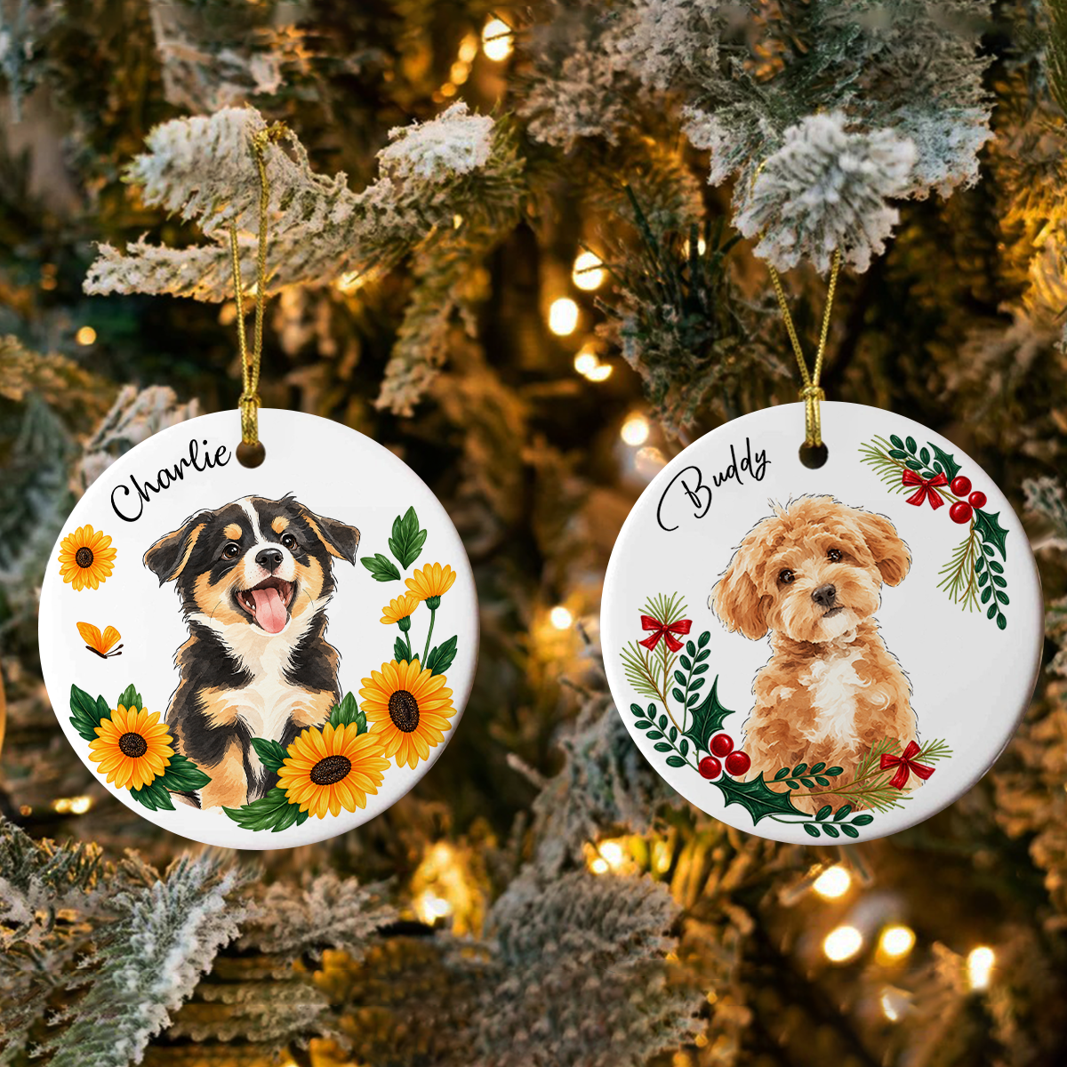 Custom Dog Photo & Name Christmas Ceramic Ornament HO82 903976