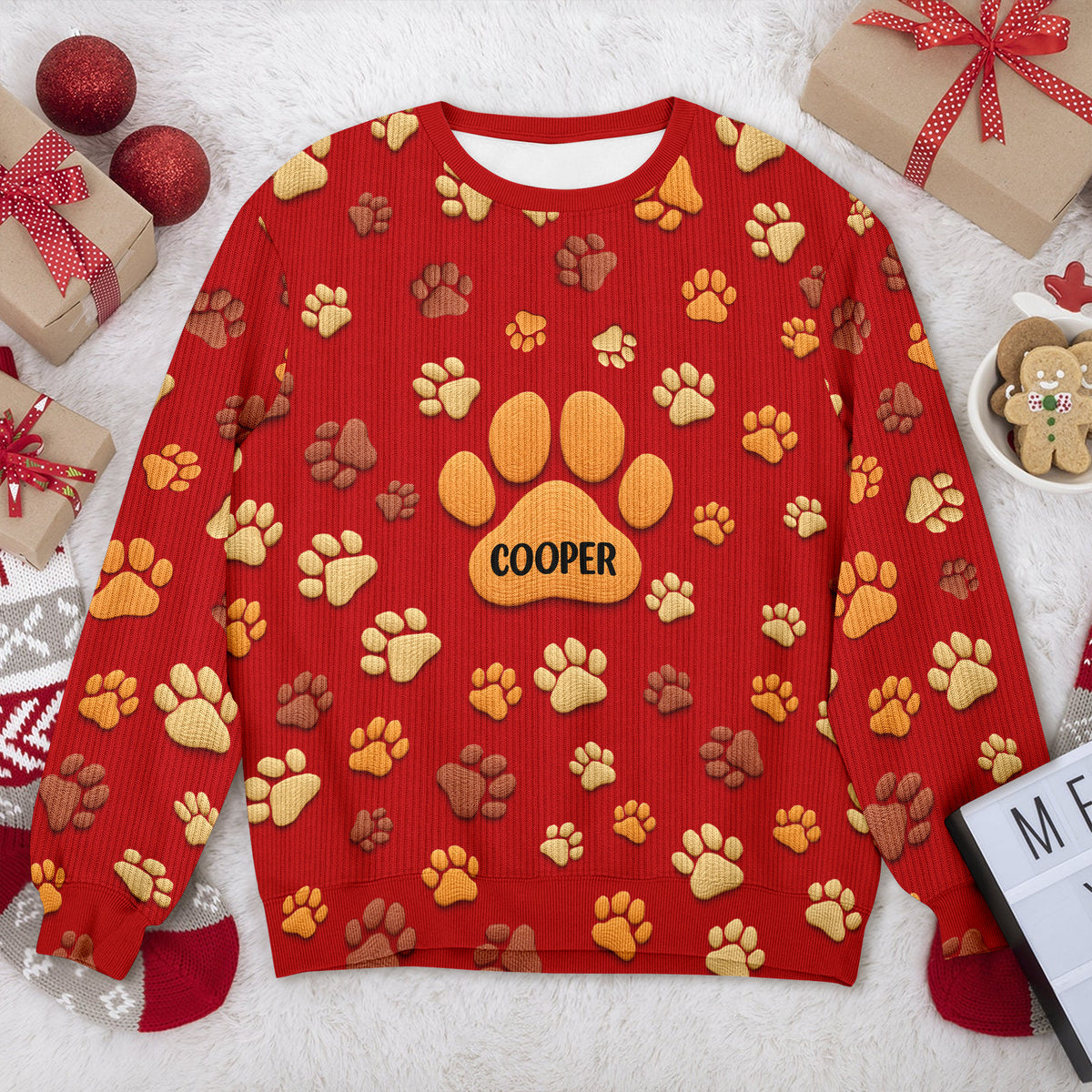 Personalized Custom Name On Paw 3D Effect Ugly Sweater For Dog Lover TH10 896453