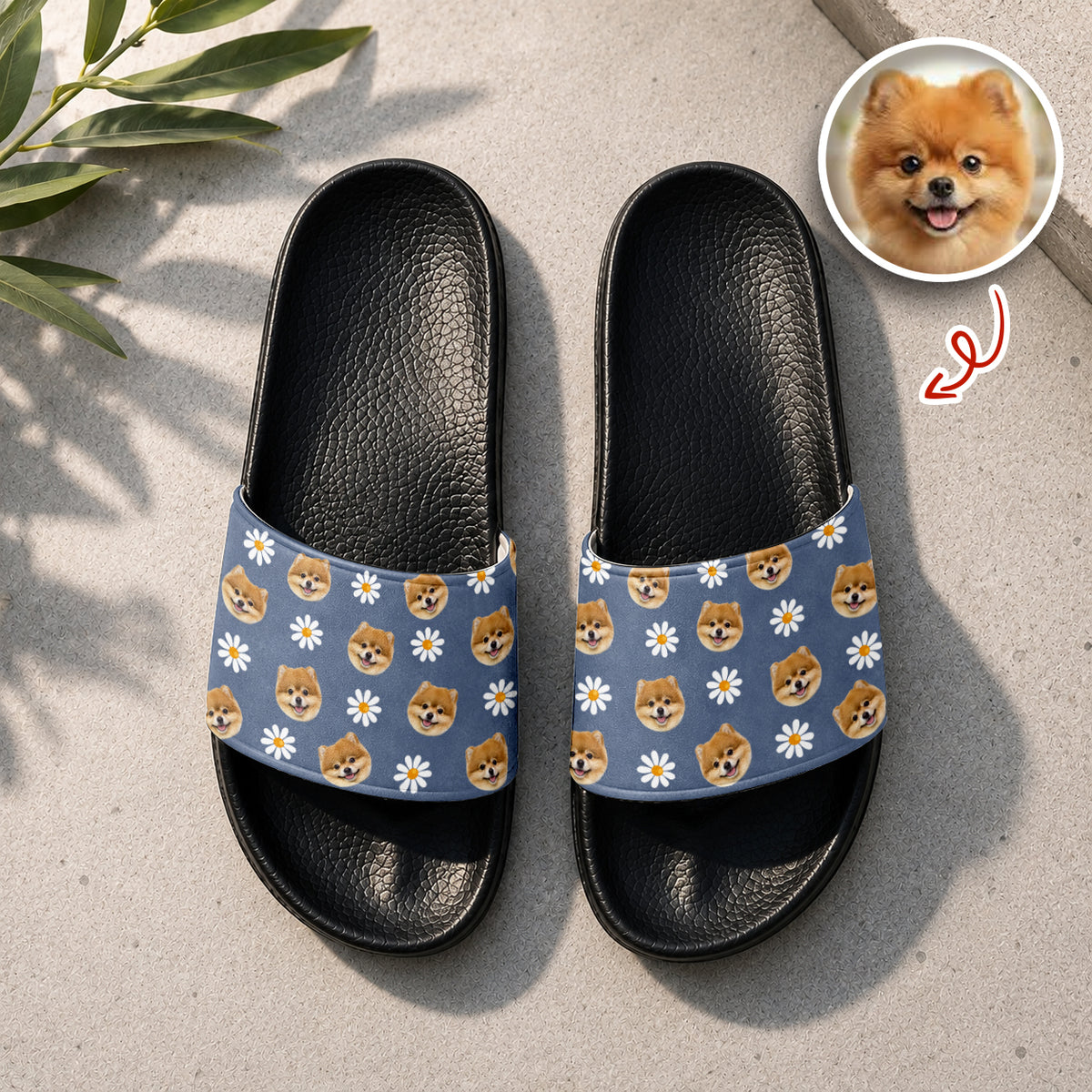 Custom Dog Cat Face Photo With Icon Slide Sandals - Gift For Dog Cat Lovers HO82 902580