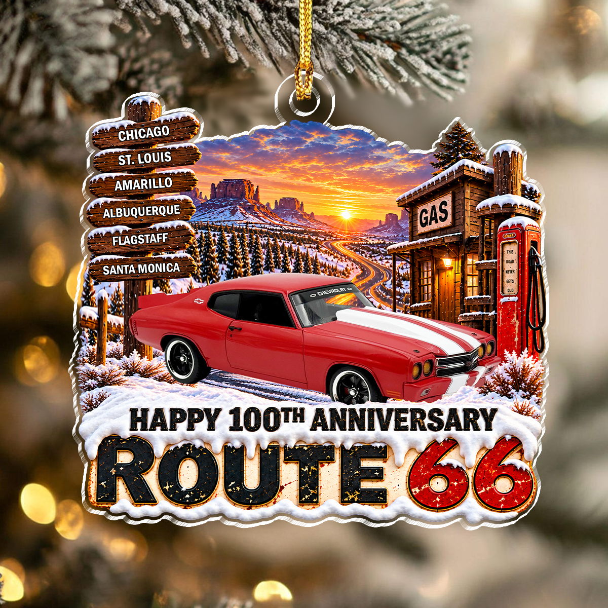 Personalized Route 66 100th Anniversary Christmas Acrylic Ornament  Car Lover Gift LM32 670287