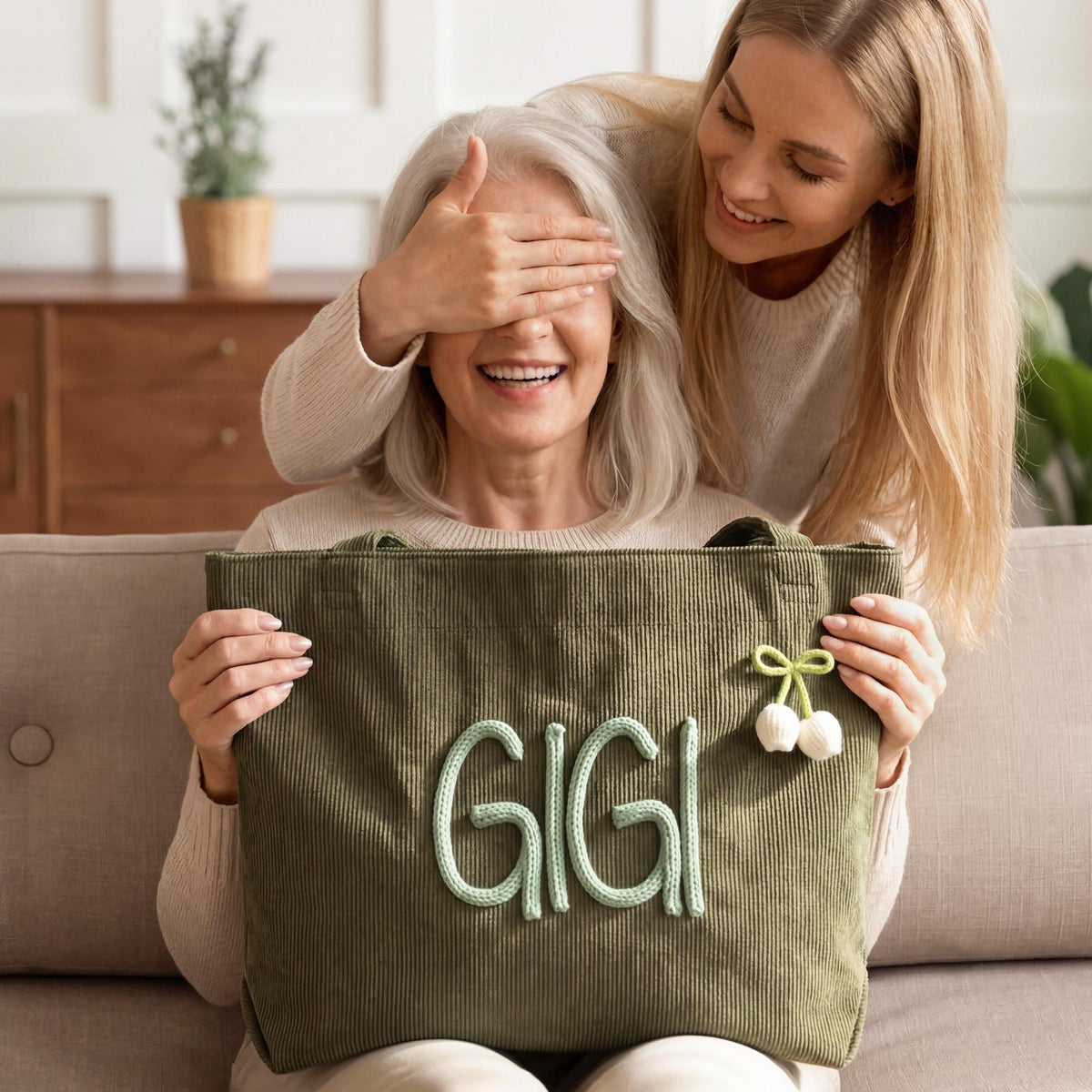 Personalized GIGI Corduroy Chunky Yarn Tote Bag, Mother's Day Surprise Gift for Grandma LM32 899769