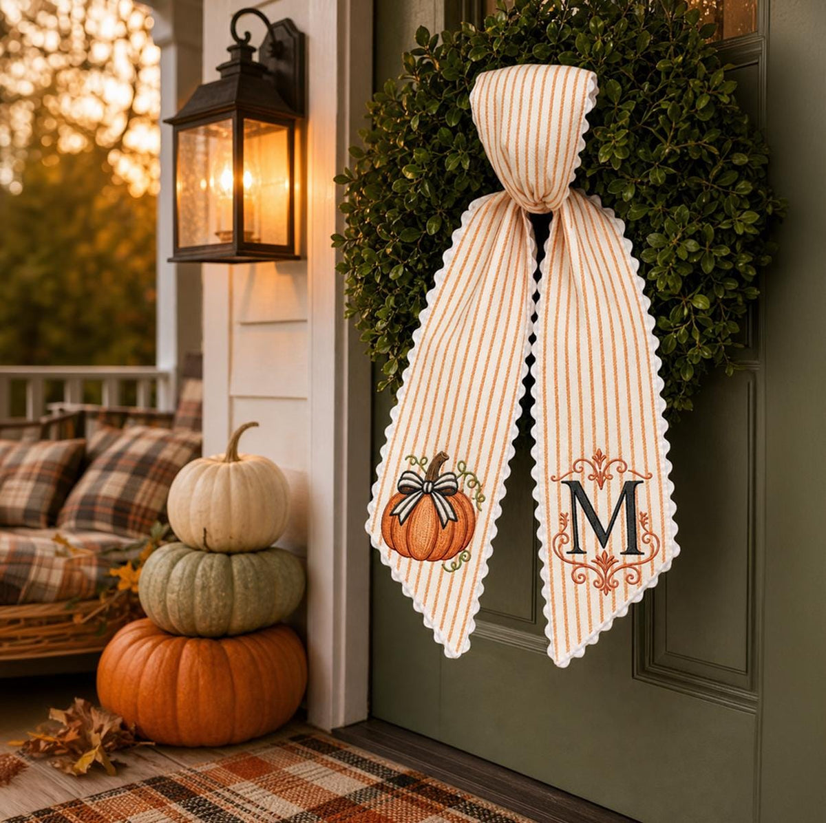 Personalized Monogram Letter Name Pumpkin Embroidered Wreath Sash LM32 670209