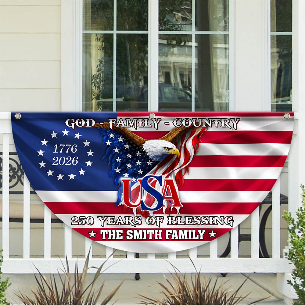 Custom Family Name 250 Years of Blessing 1776 2026 USA Patriotic Non-Pleated Fan Flag HA75 920750