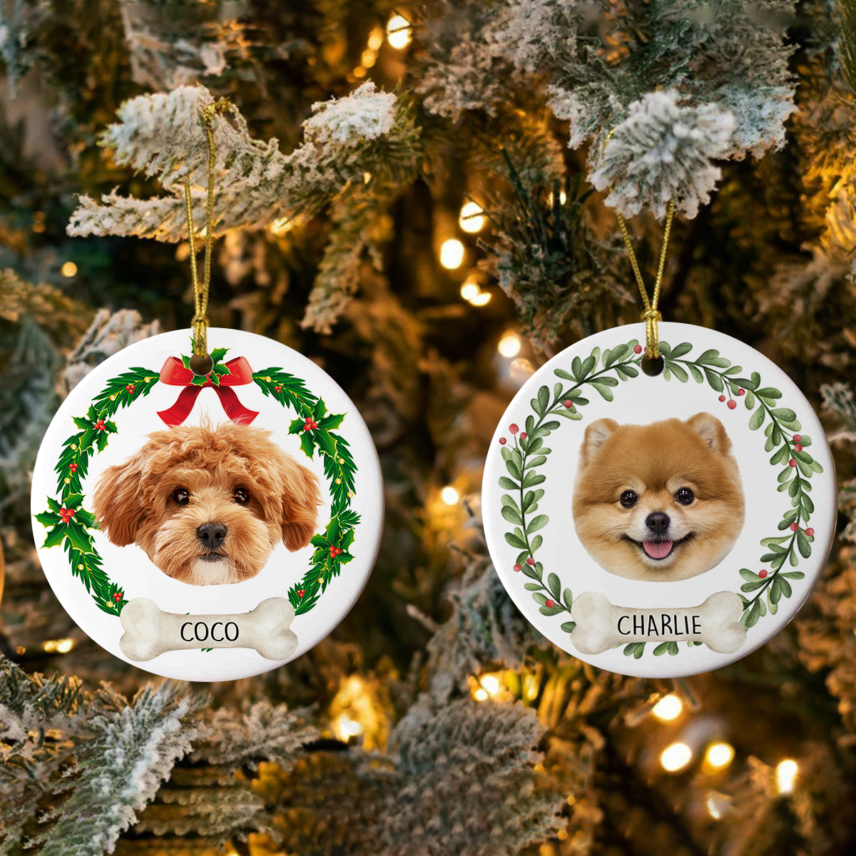 Customize Dog Photo Ceramic Ornament For Christmas HO82 903786