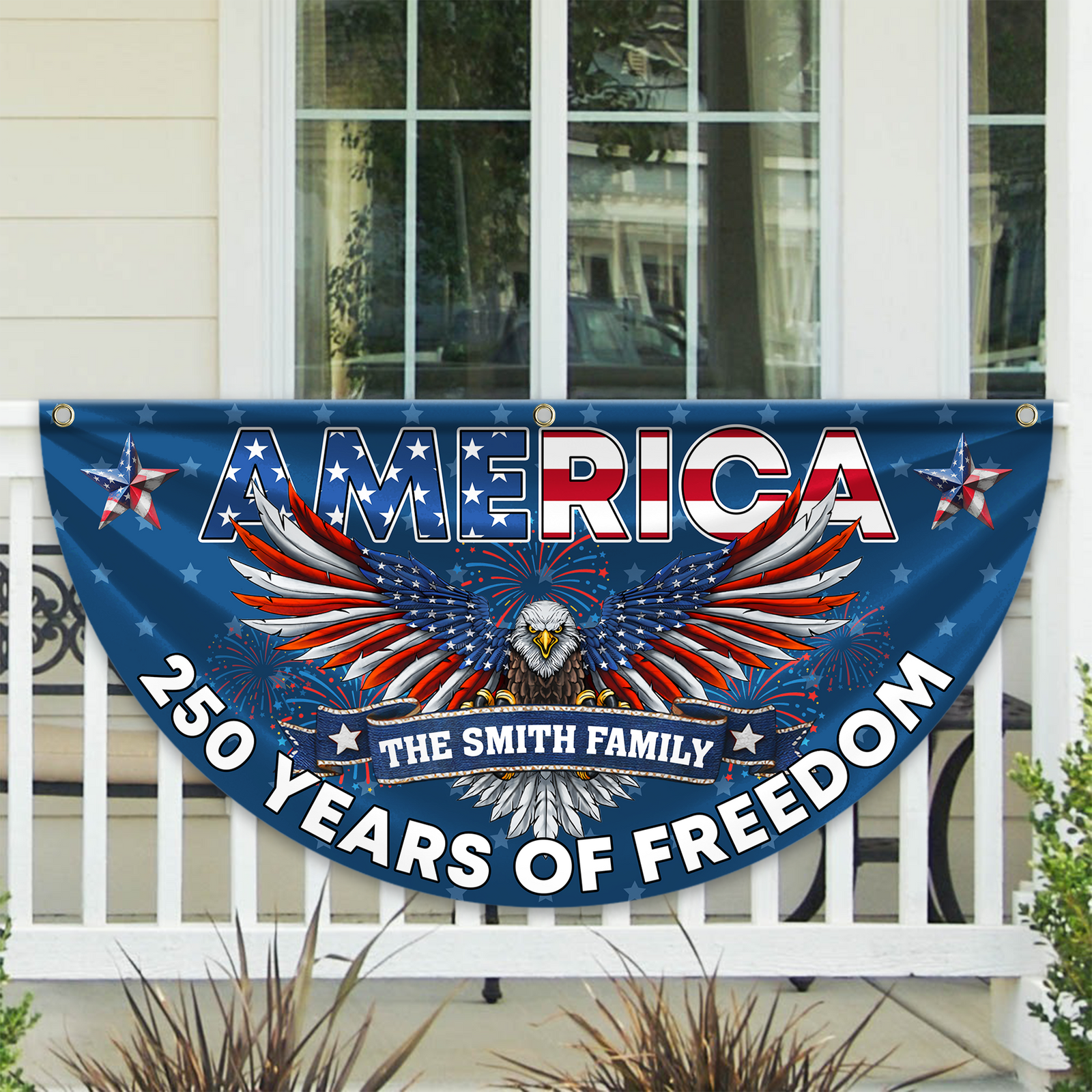 Custom Family Name America 250 Years of Freedom Non-Pleated Fan Flag CH07 910570