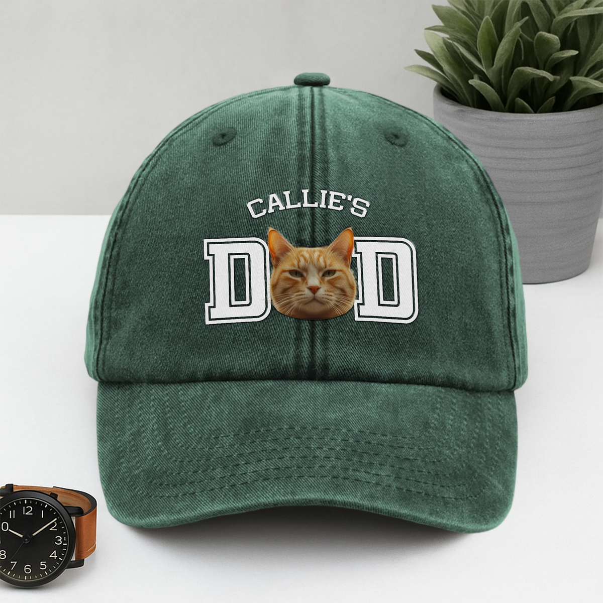 Custom Photo Dog Cat Dad Washed Denim Baseball Cap HA75 892466