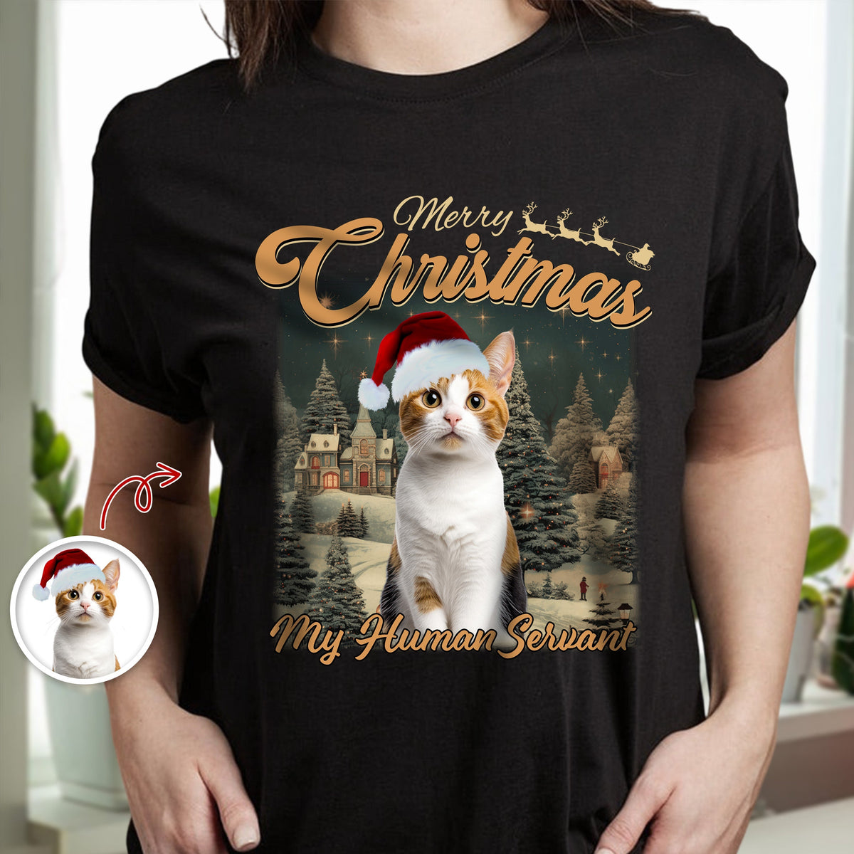 Merry Christmas My Human Servant Custom Funny Cat Photo Shirt CH07 896290