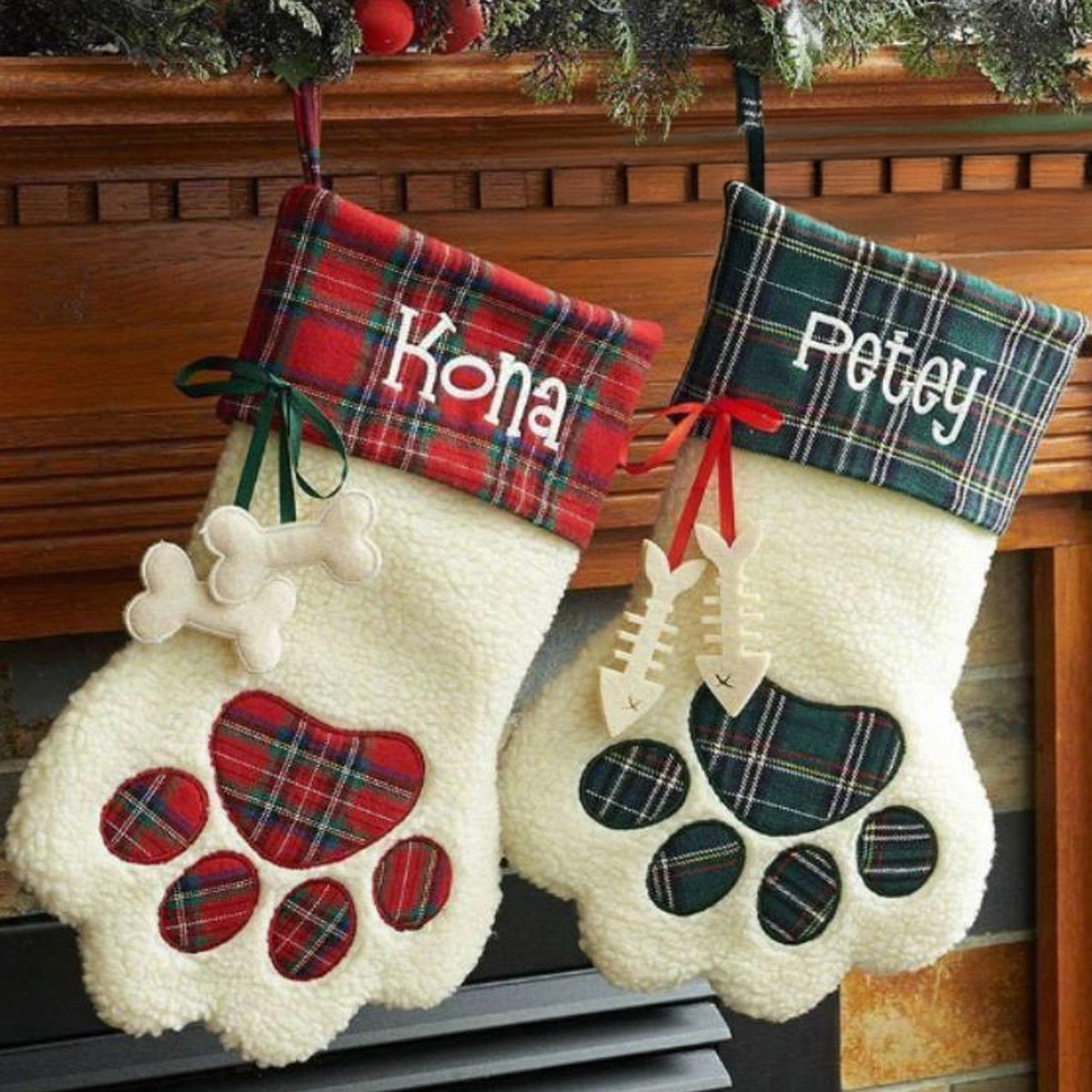 Custom Name Plaid Christmas Paw Stocking HO82 900526