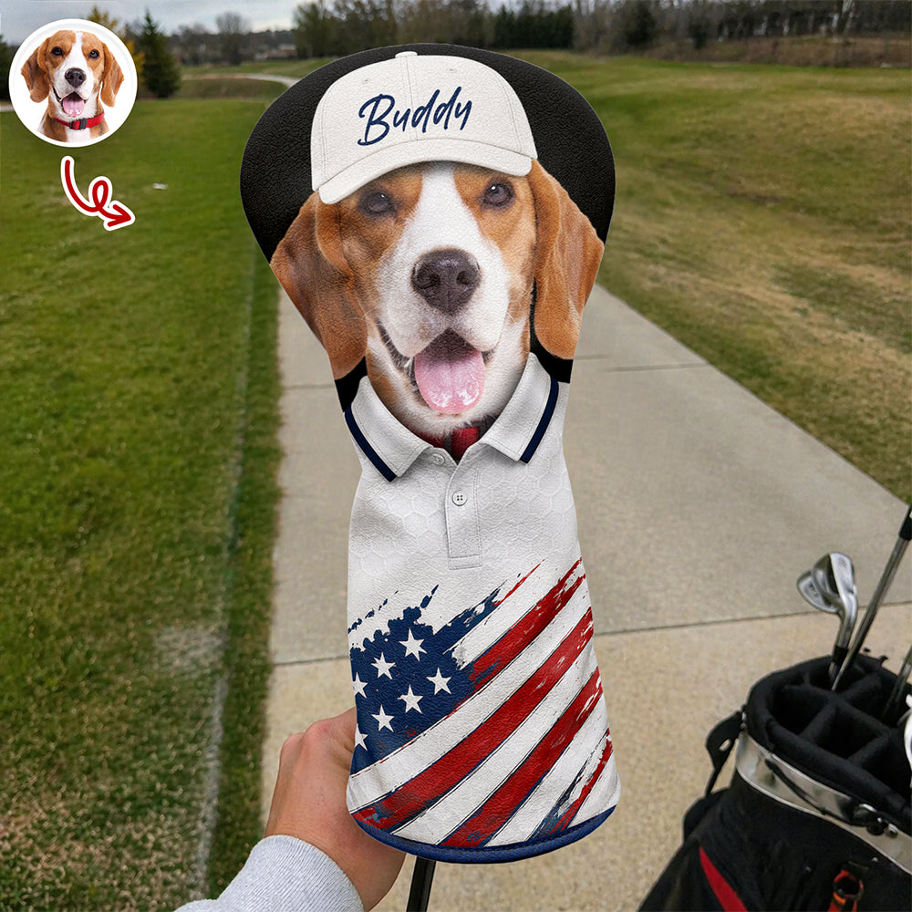 Custom Pet Photo With US Flag Golf Head Cover, Golf Club Cover - Gift For Dog Cat Dad Mom, Golf Lovers HO82 902314