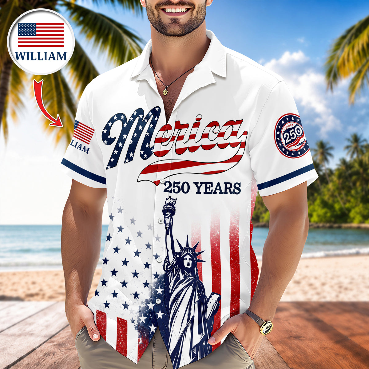Custom Name USA 250th Anniversary Patriotic Statue of Liberty Merica 250 Baseball Hawaii Shirt HO82 902916