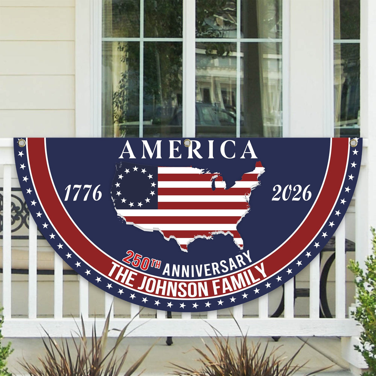 Personalized Family Name America 250th Anniversary Non-Pleated Fan Flag HA75 920286