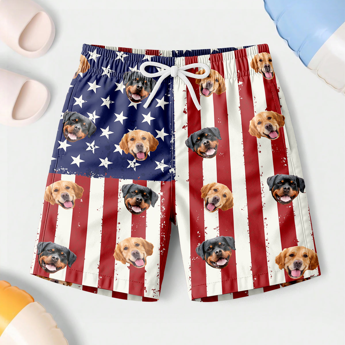 Custom Dog Photo With Us Flag Beach Short For Kid TH10 894103