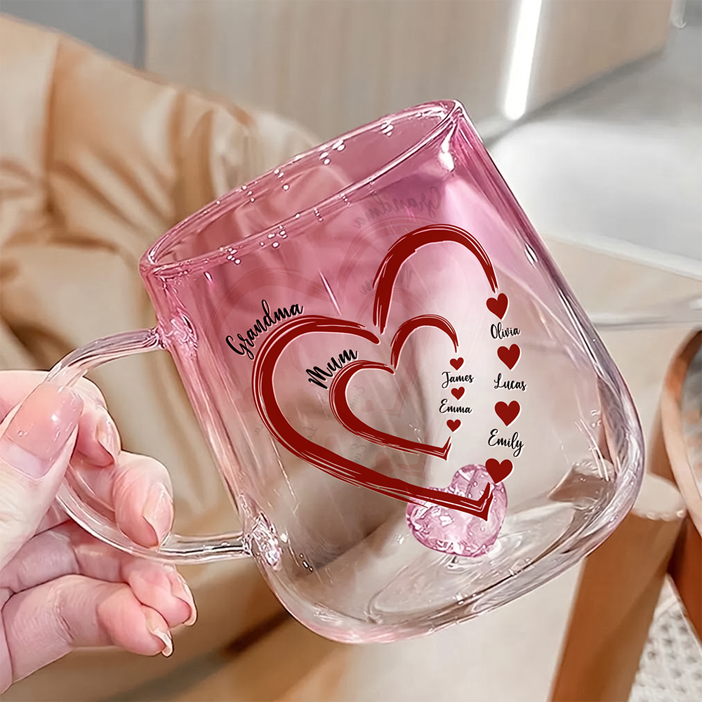Custom Kids Name Heart Pink Gradient Glass Mug Gift For Family HO82 901798