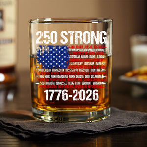 USA 250 Strong Flag American States Patriotic Whiskey Glass LM32 895337
