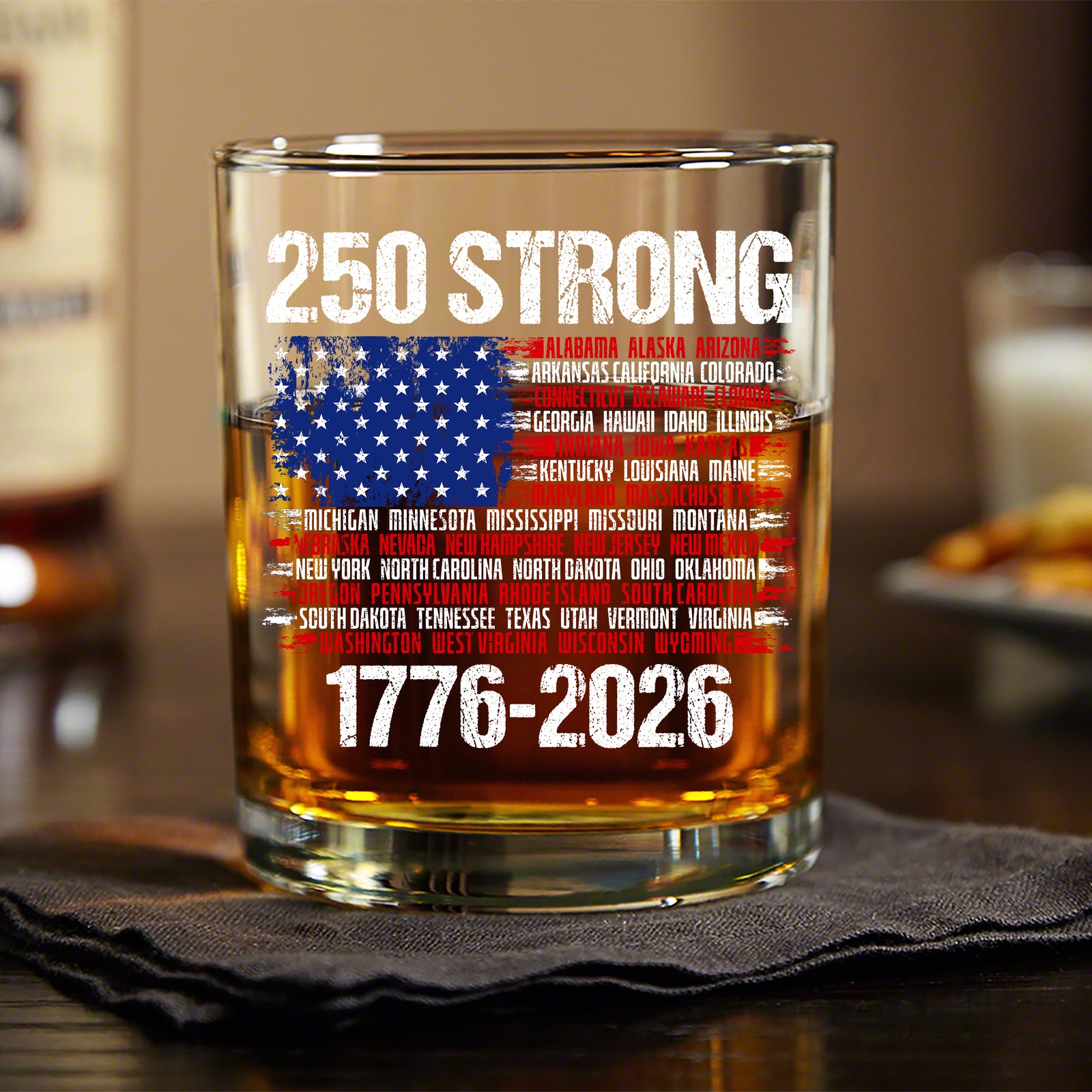 USA 250 Strong Flag American States Patriotic Whiskey Glass LM32 895337