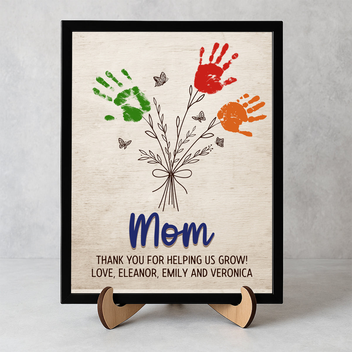 Personalized Flower Handprint Sign 2-Layered Wooden Plaque With Stand Gift For Mother's Day CH07 910836