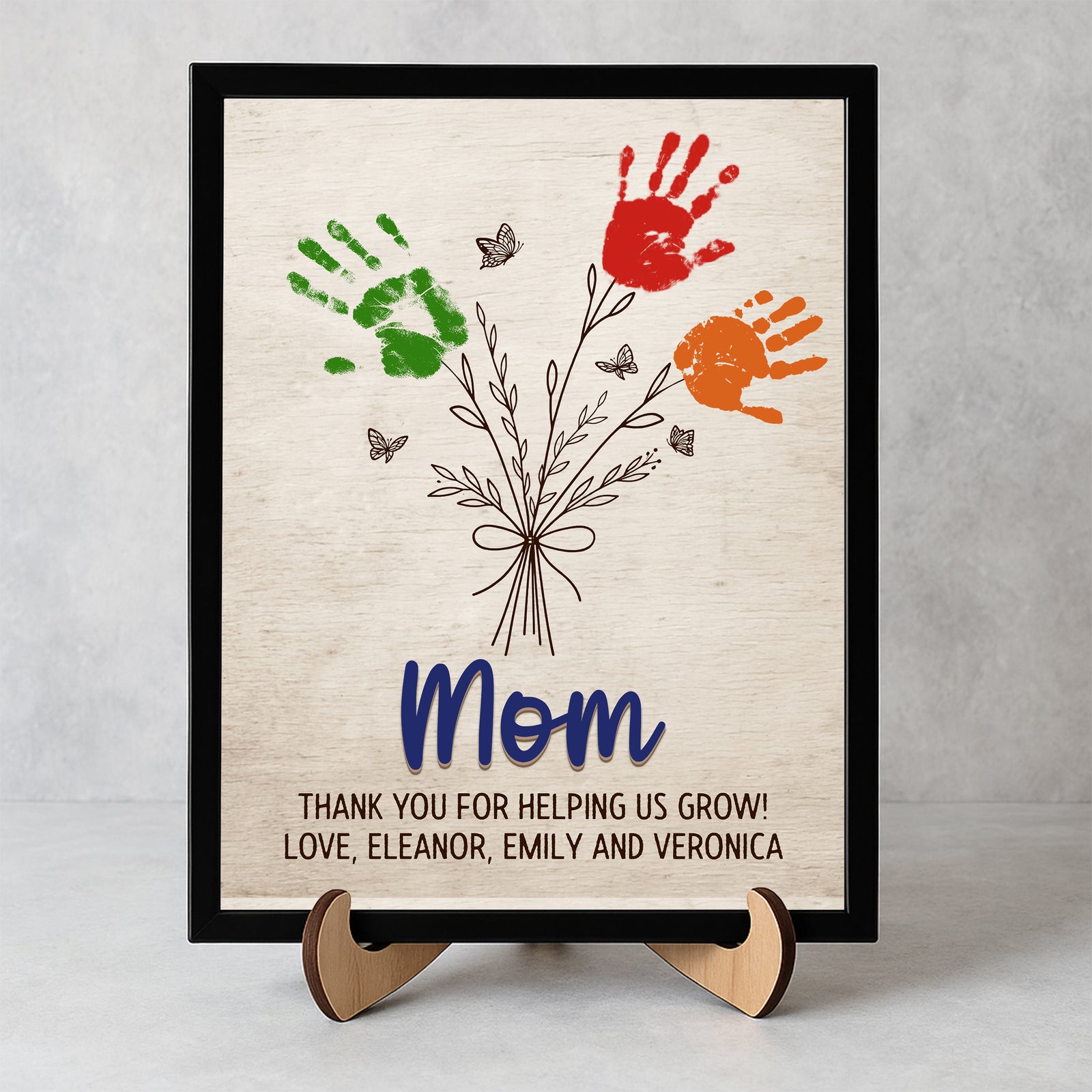 Personalized Flower Handprint Sign 2-Layered Wooden Plaque With Stand Gift For Mother's Day CH07 910836