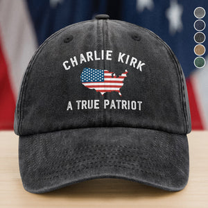 Charlie Kirk - A True Patriot Washed Denim Baseball Cap LM32 65453