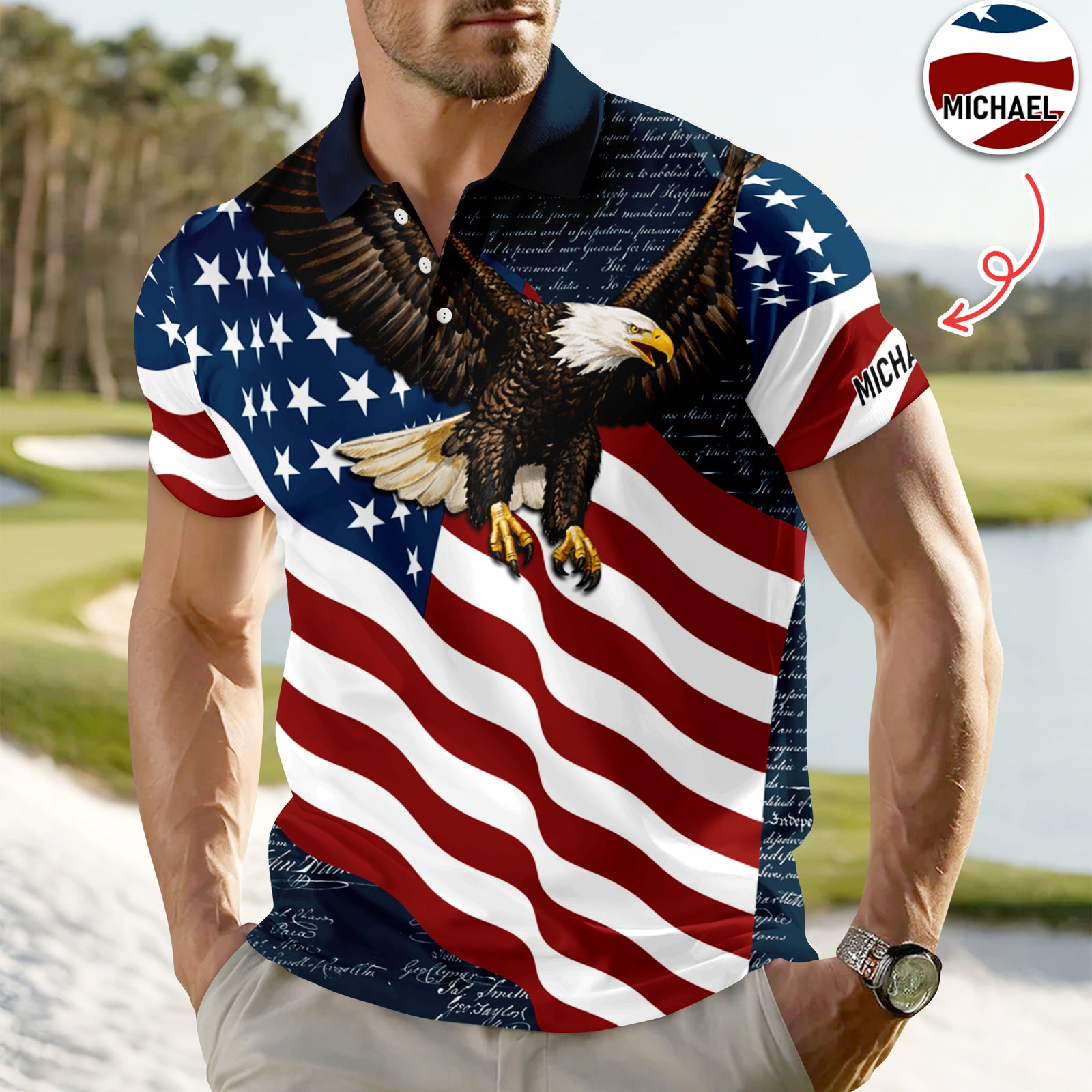 Custom Name Eagle US Flag Personalized Patriotic Polo Shirt HA75 920752