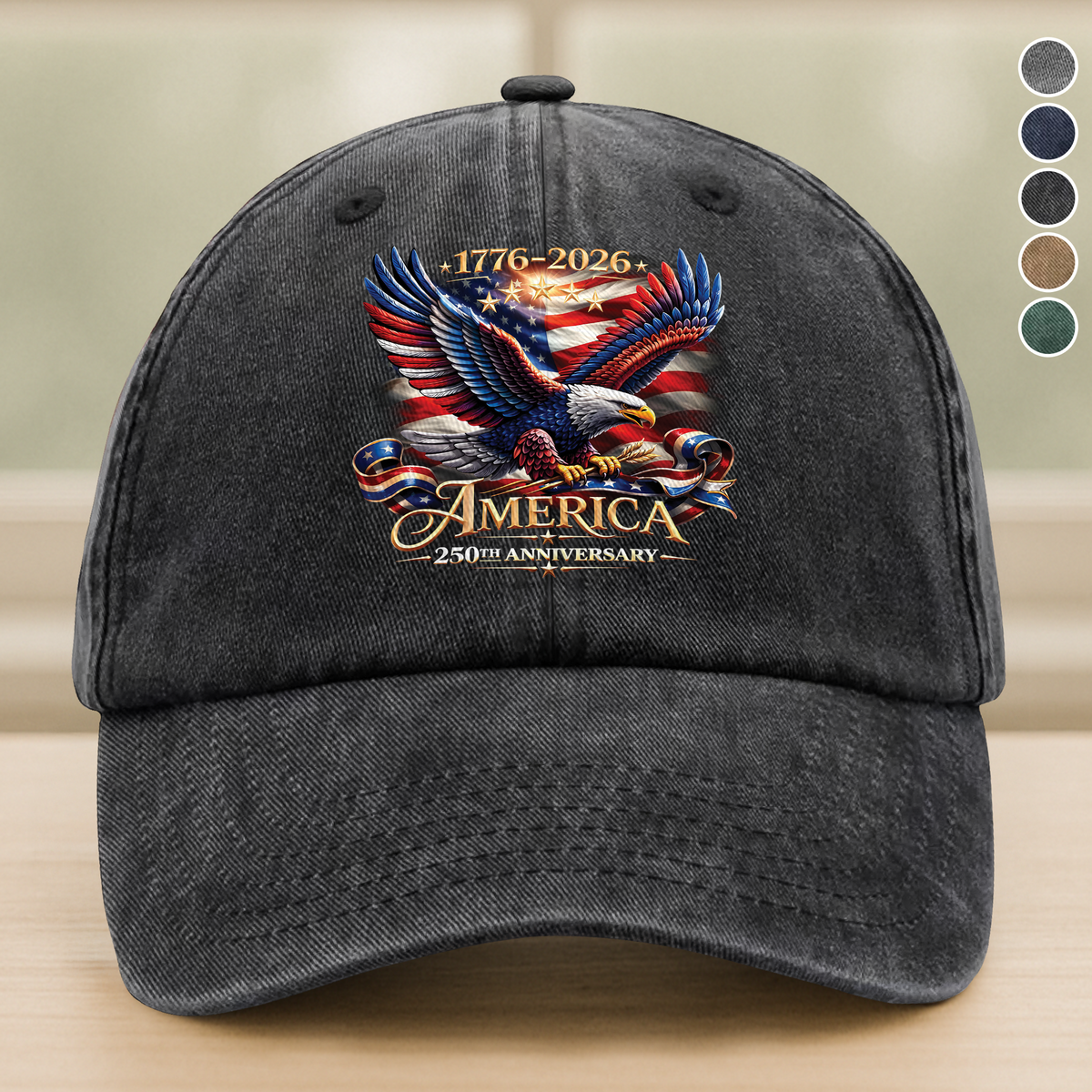 America 250th Anniversary 1776-2026 Patriotic Washed Denim Baseball Cap HA75 920850